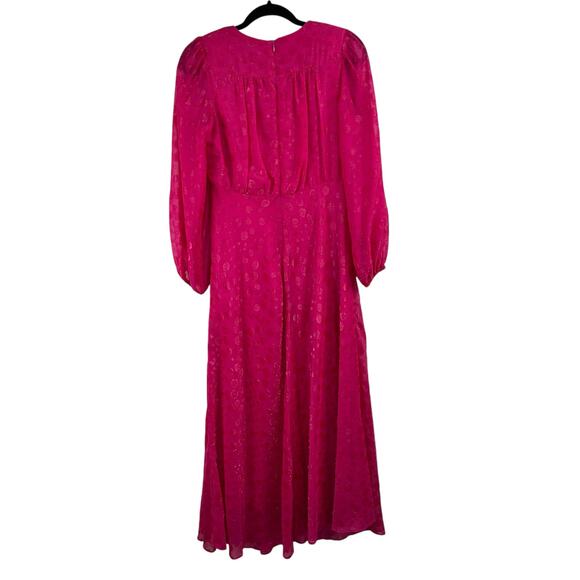 Taylor Pink Chiffon Clip-Dot Long Balloon Sleeve V-Neck Midi/Maxi Dress 6 NWT - Picture 3 of 14